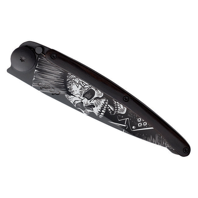 Deejo Tattoo coltello di chiusura , nero in legno d'ebano Punk