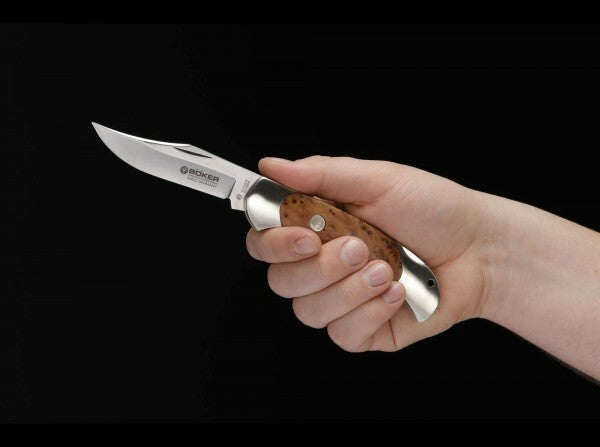 Böker Manufaktur Solingen Optima coltello tascabile 9 cm, legno di Thuja