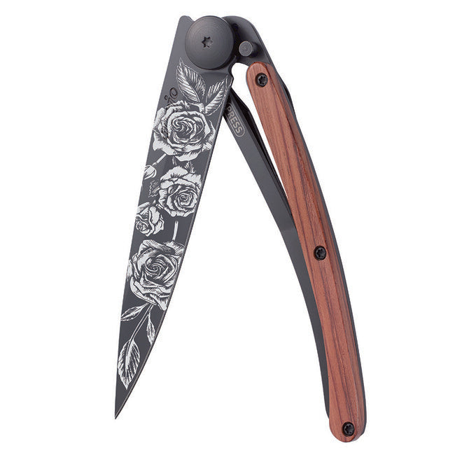 Deejo Coltello di chiusura, black tattoo coralwood roses
