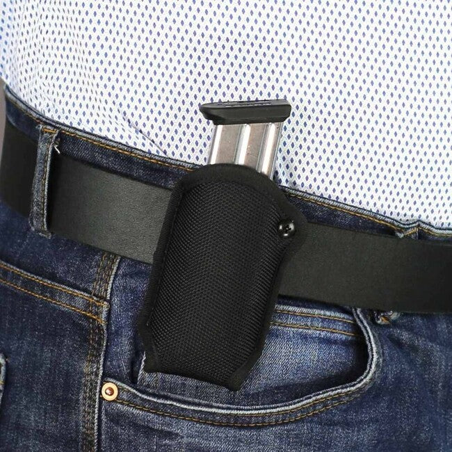 Falco F801 fondina da cintura in nylon per caricatore con vite di ritenzione Glock 19, nera a sinistra