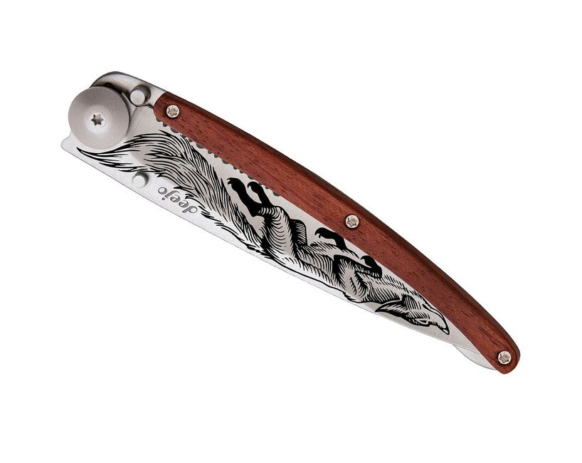 Deejo Tattoo Serration coltello pieghevole, coralwood fox