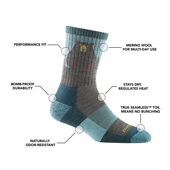 Darn Tough Bear Town Micro Crew calzini leggero con cuscino, burgundy