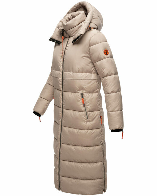 Navahoo Kristallblume giacca invernale lunga da donna con cappuccio, taupe