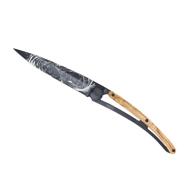 Deejo Gemini coltello di chiusura Tattoo in legno d'ulivo nero
