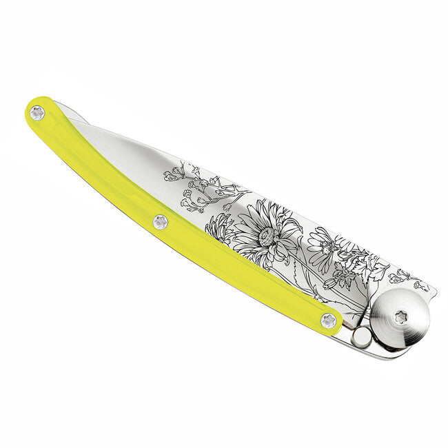 Deejo Blossom chiusura coltello tatuaggio giallo