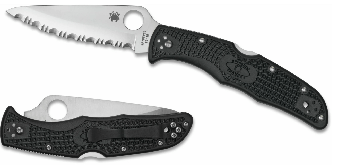 Spyderco Endura 4 Lightweight Serrated coltello tascabile 9,5 cm, nero, frn