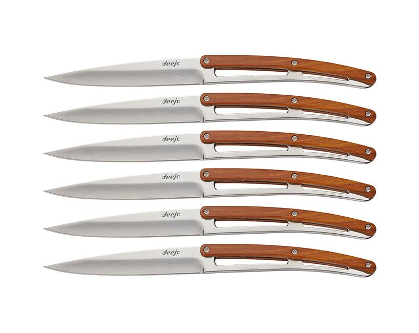 Deejo Set di 6 coltelli con lama lucida in legno di corallo