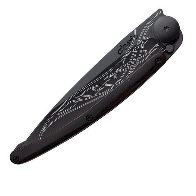 Deejo Tattoo nero in legno d'ebano coltell o da chiusura, lama elfica