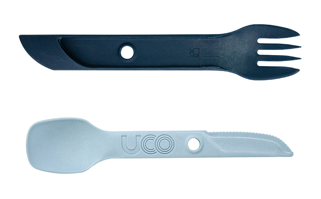 UCO Switch set di posate in nylon espandibile con occhiello per l'aggancio e porta forchetta Spork, stoneblue