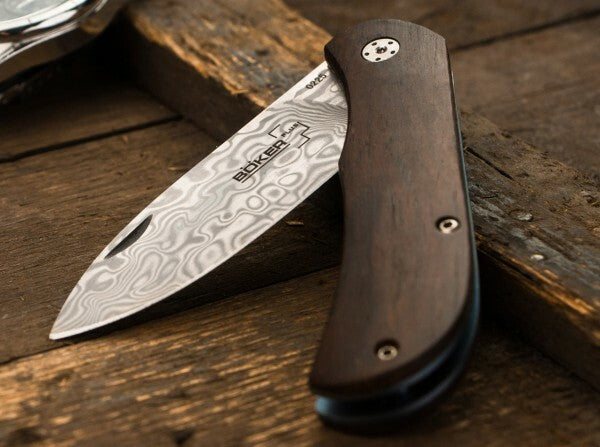 Böker Plus Exskelibur II coltello da tasca 7 cm, damasco, legno di cocobolo