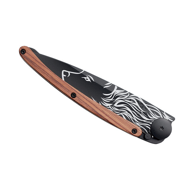 Deejo Coltello di chiusura Black tattoo coralwood wolf