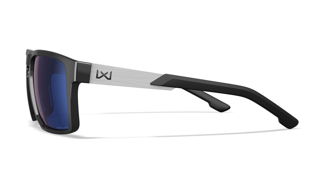 Wiley X Apex Sunglasses, Captivate Polarized Blue Mirror, Gloss Black