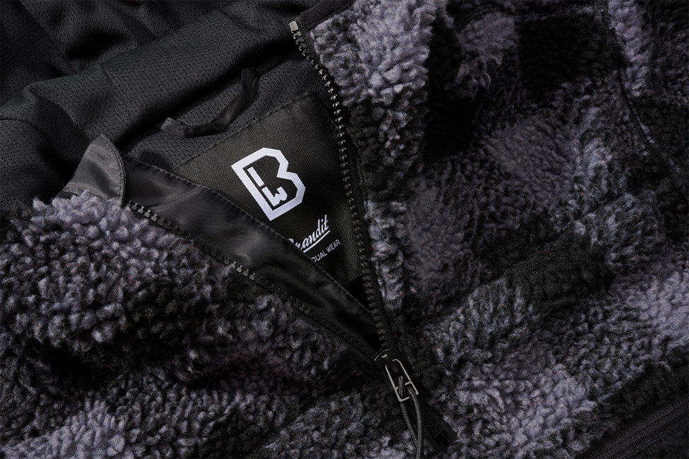 Brandit Teddyfleece Worker pullover in pile, nero/grigio
