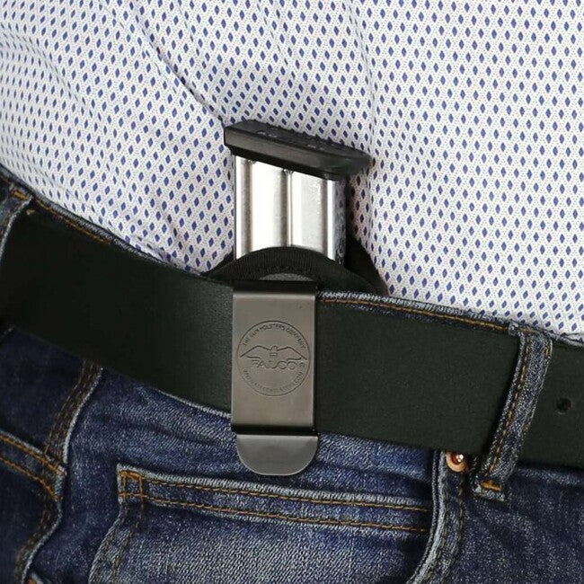 Falco F800 fondina da cintura in nylon per caricatore con fibbia e vite di ritenzione Glock 19, nera sinistra