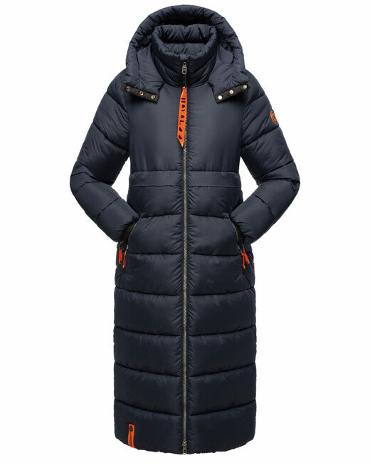 Navahoo Kristallblume giacca invernale lunga da donna con cappuccio, blu navy