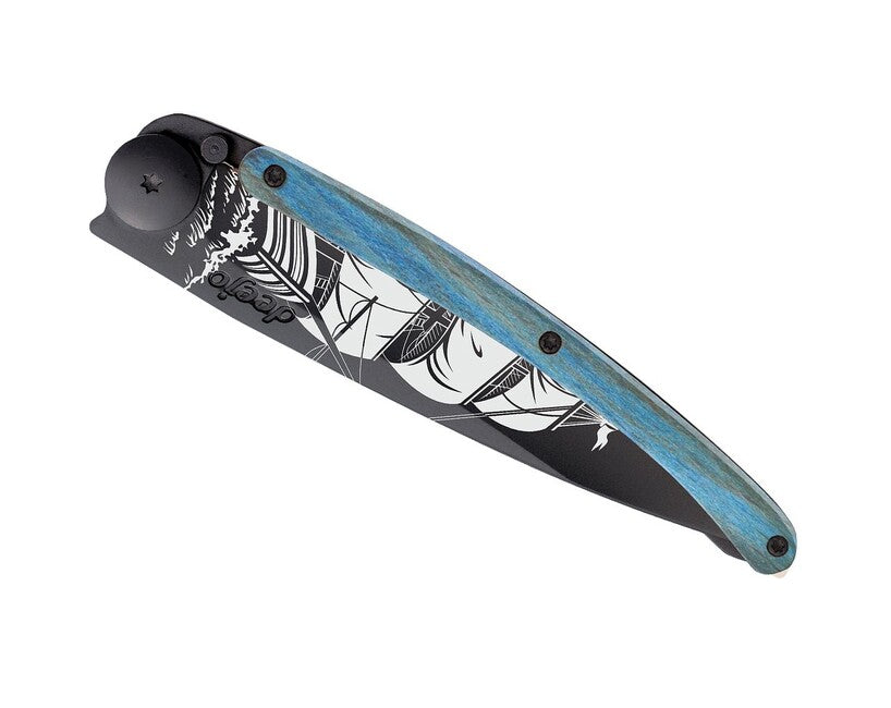 Deejo Tattoo coltello di chiusura, nero faggio blu corsaro