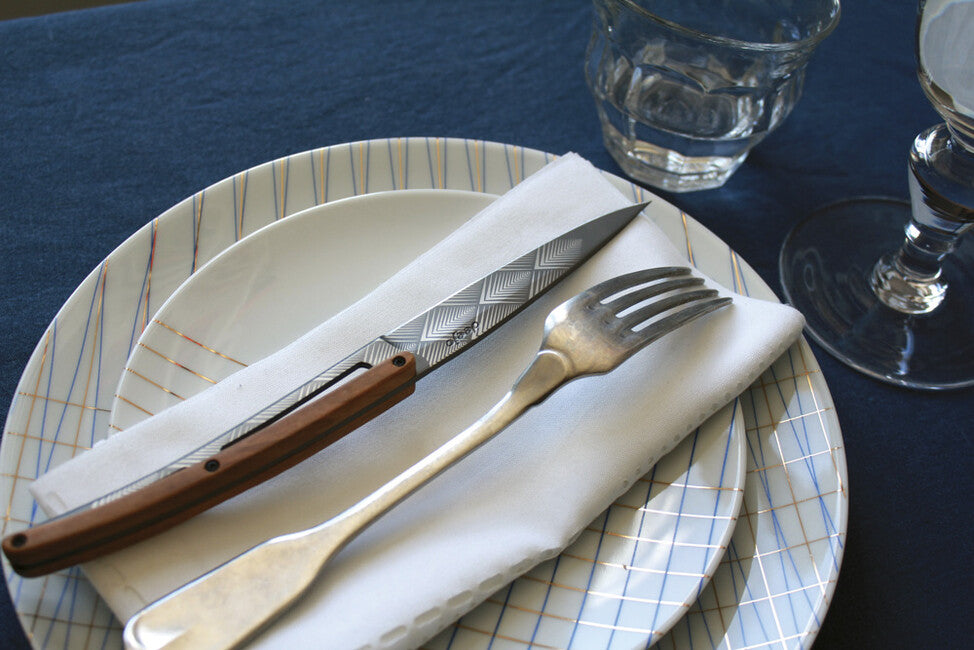 Deejo set di 6 coltelli da bistecca finitura titanio legno d'ulivo design art déco