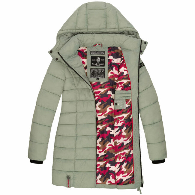 Marikoo Abendsternchen cappotto trapuntato da donna con cappuccio, menta fumosa