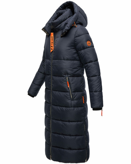 Navahoo Kristallblume giacca invernale lunga da donna con cappuccio, blu navy