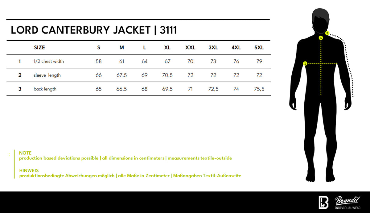 Veľkostná tabuľka Lord Canterbury Jacket