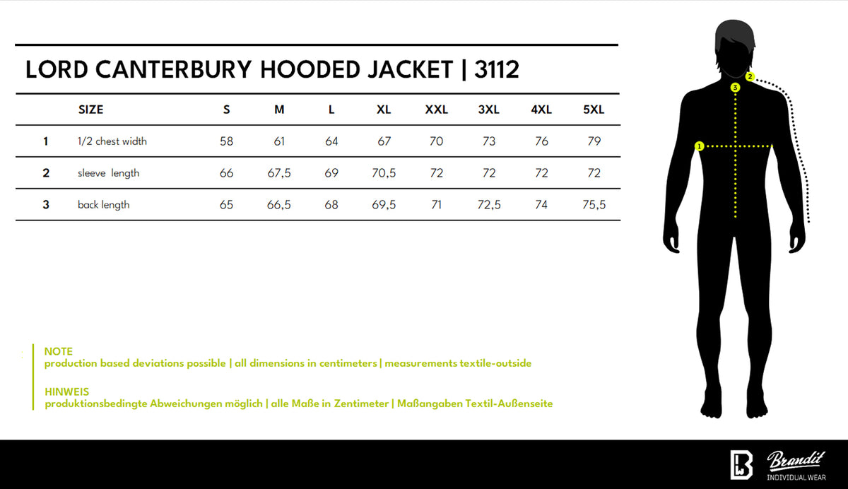 Veľkostná tabuľka Lord Canterbury Hooded Jacket