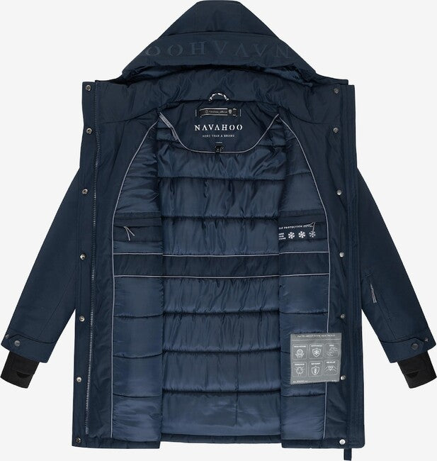 Navahoo Women's Winter Parka FROSTKUSS 14 with Removable Hood and Belt, Navy