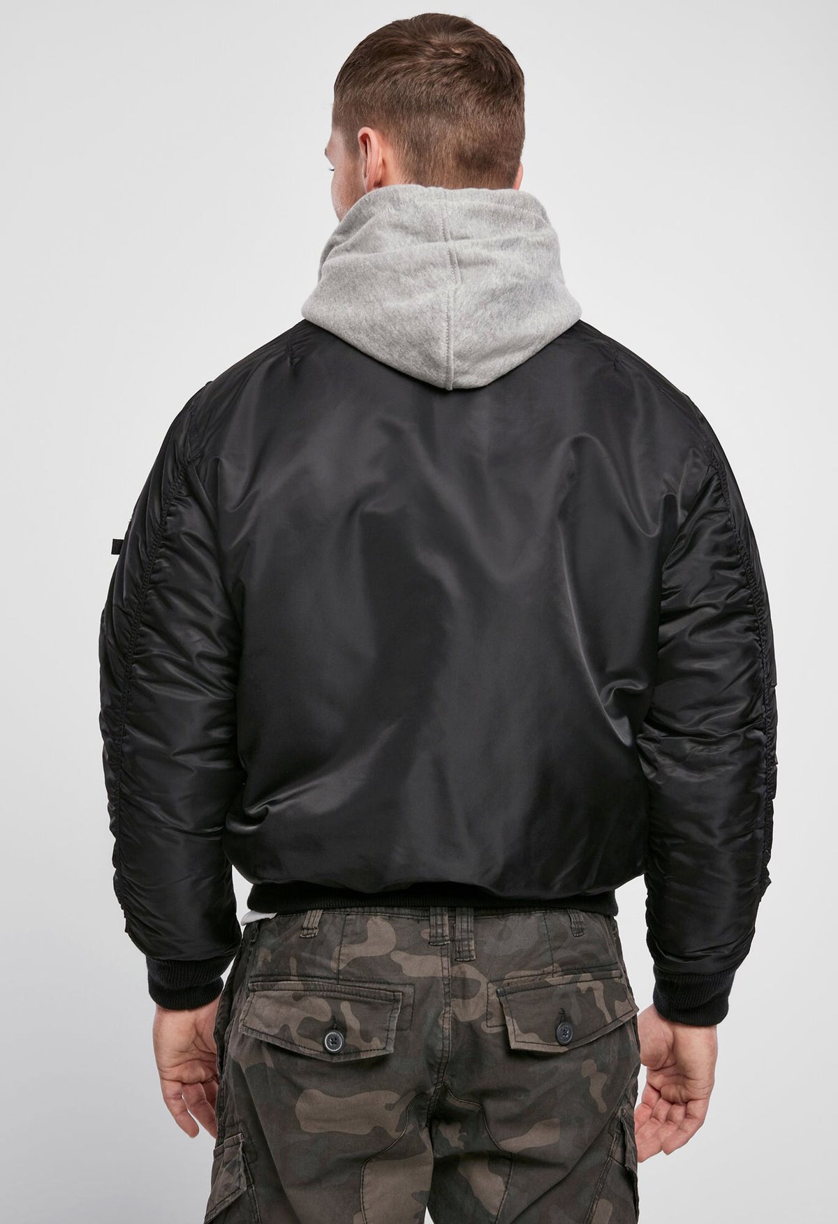 Brandit MA1 hooded bomber bunda, čierna-sivá