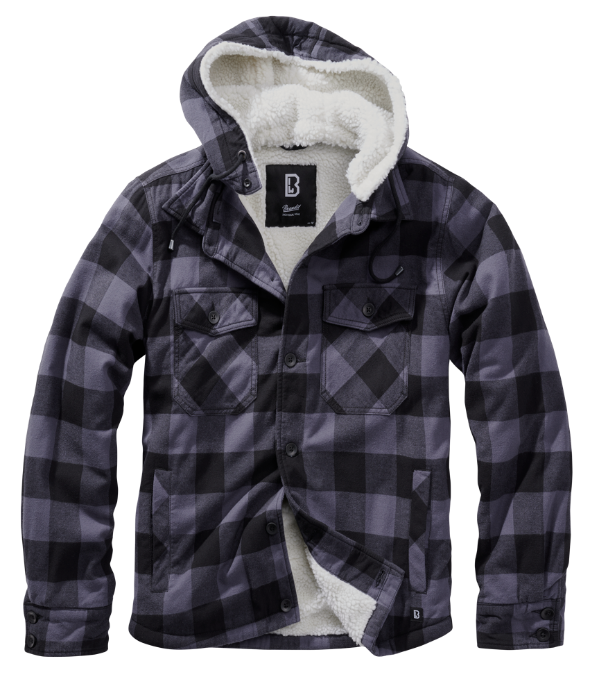 Brandit Lumberjacket bunda s kapucňou, čierno-šedá
