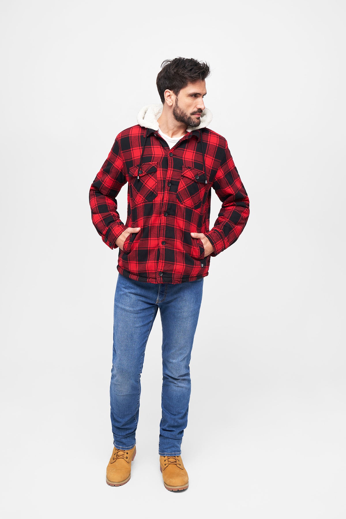 Brandit Lumberjacket bunda s kapucňou, červeno-čierna