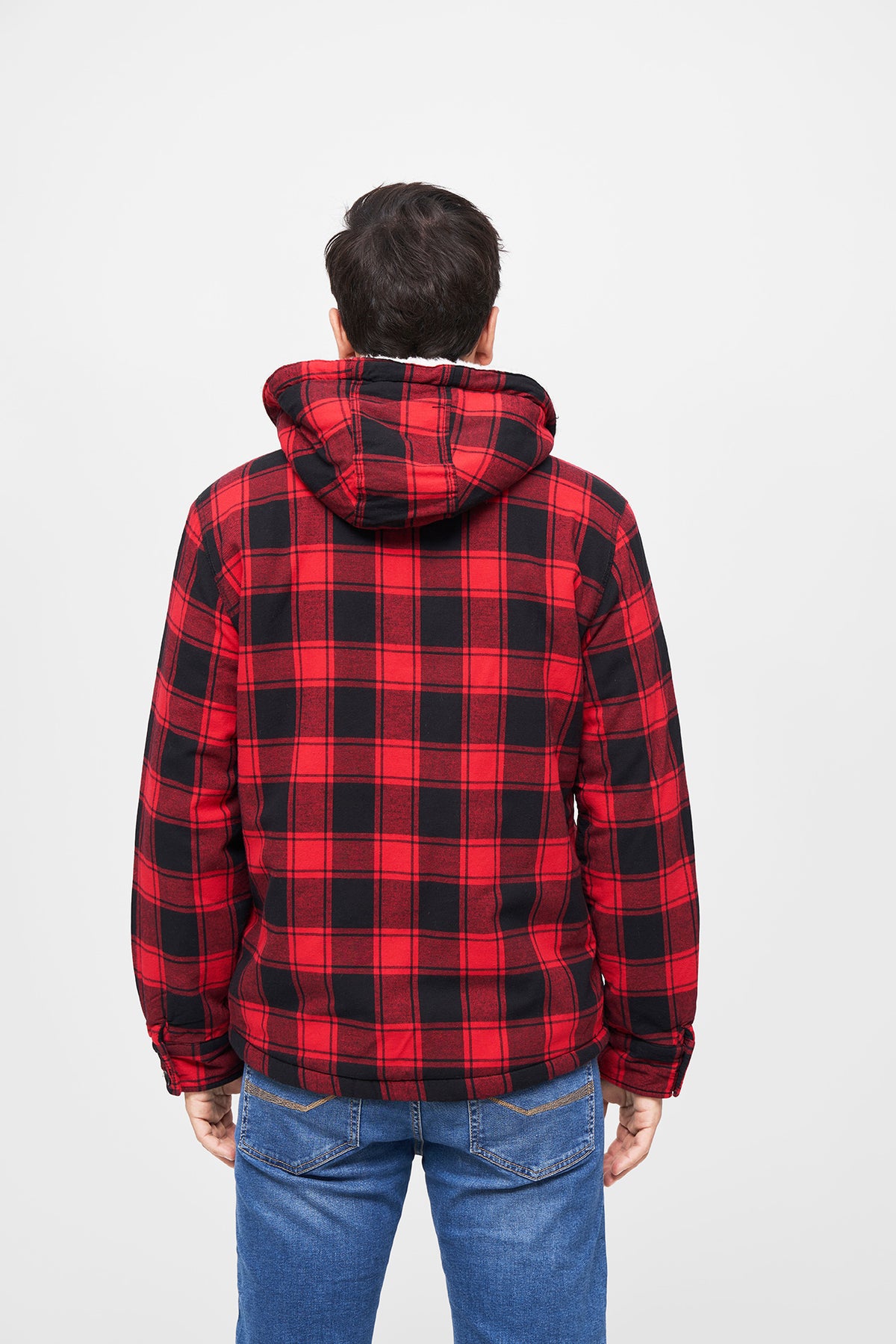 Brandit Lumberjacket bunda s kapucňou, červeno-čierna
