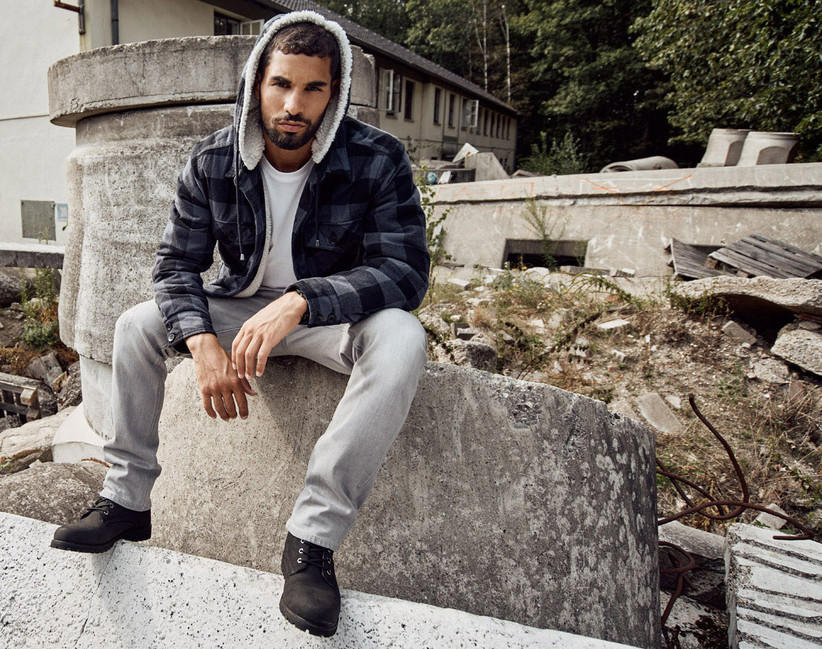 Brandit Lumberjacket giacca con cappuccio, nero-grigio