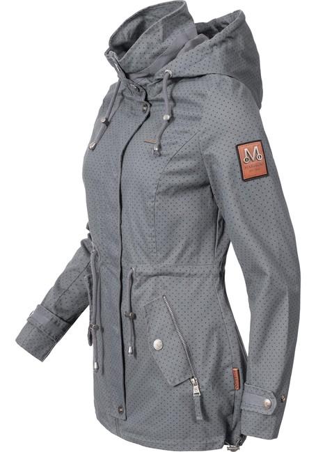 Marikoo Nyokoo giacca da donna per mezza stagione con cappuccio, grigio scuro a pois