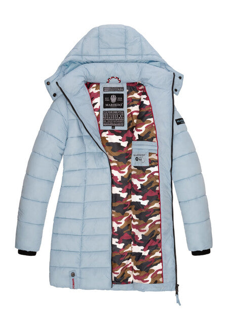 Marikoo Abendsternchen cappotto trapuntato da donna con cappuccio, azzurro
