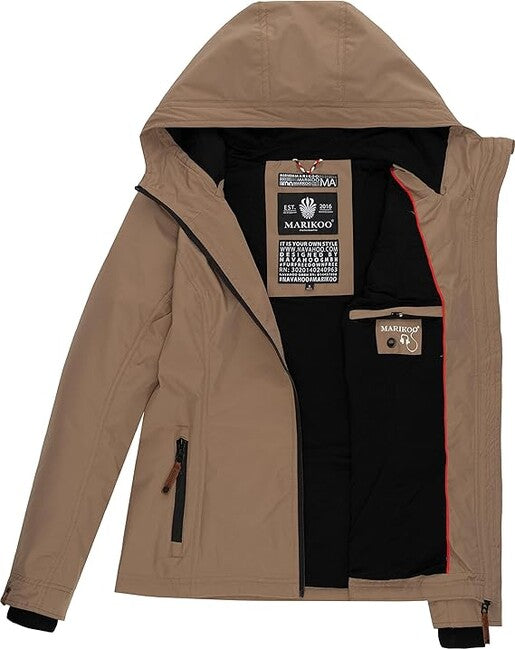 Marikoo Brombeere giacca transitoria da donna con cappuccio, taupe