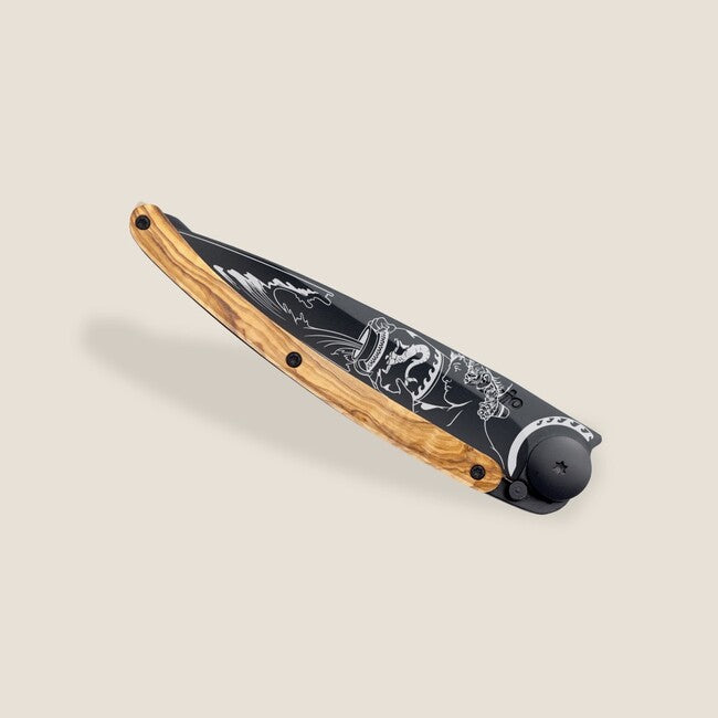 Deejo Tattoo coltello di chiusura Legno d'ulivo nero, acquario