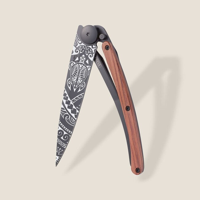 Deejo Coltello di chiusura Black tattoo coralwood polynesian