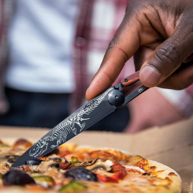 Deejo Tattoo coltello di chiusura T-Rex, nero in legno di corallo