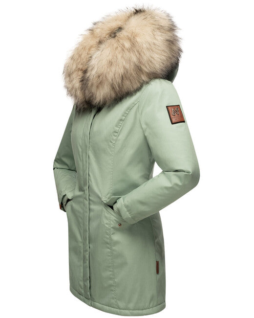 Navahoo Cristal giacca invernale da donna con cappuccio e pelliccia, menta fumé