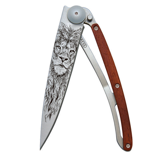 Deejo Tattoo Lion coltello di chiusura , coralwood