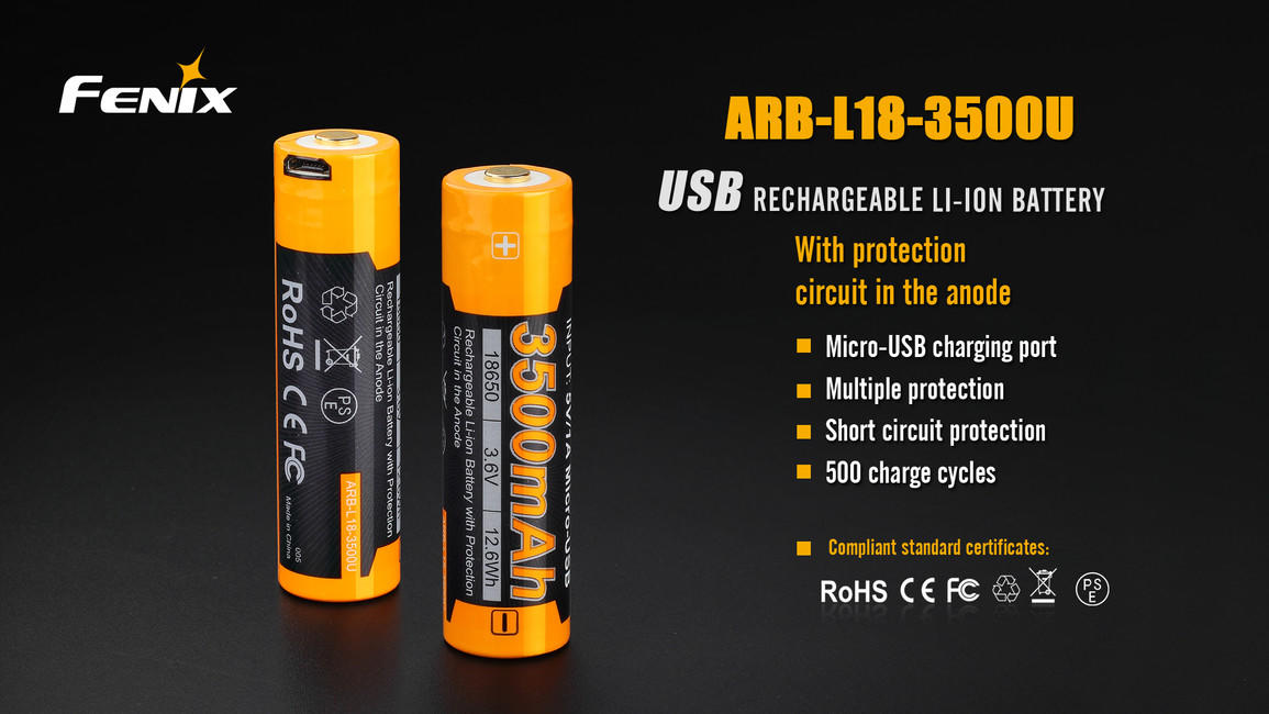 Fenix USB batteria ricaricabile 18650, 3500 mAh, li-ion