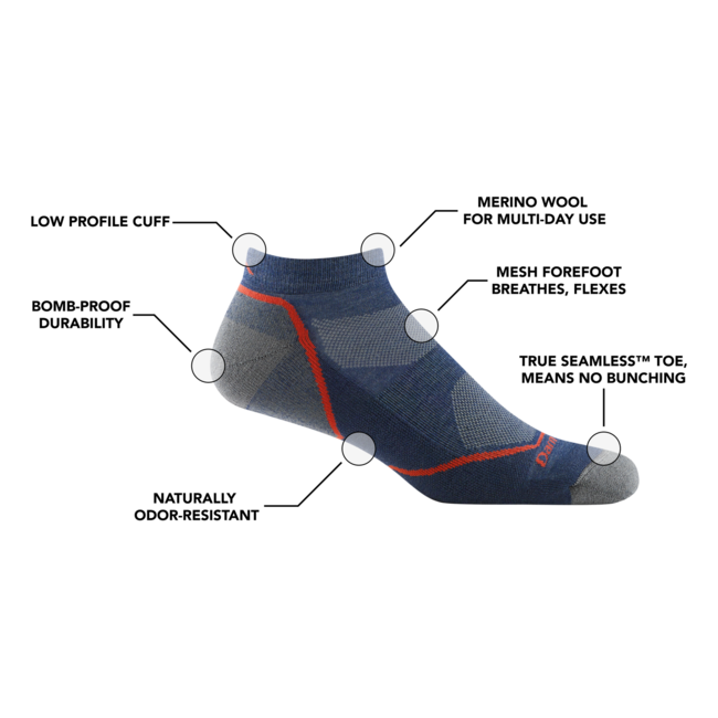 Darn Tough Light Hiker No Show calzini leggero con cuscino, denim