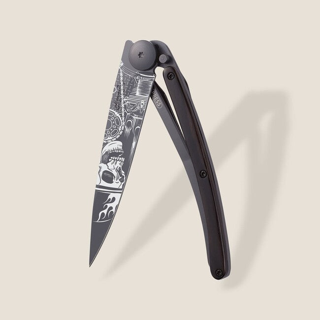 Deejo Ride or Die coltello di chiusura nero tattoo biker legno d'ebano