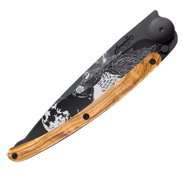 Deejo Black tattoo Μαχαίρι Αναδιπλούμενο Howling, Ξύλο Ελιάς