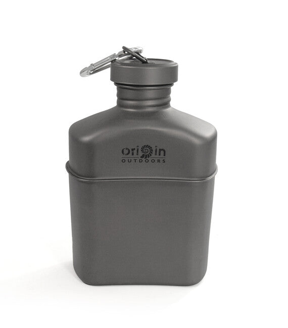 Origin Outdoors Titanium Canteen with Carabiner and Carrying Pouch 1L