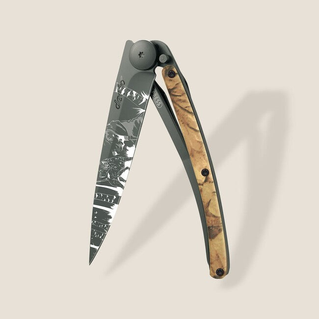 Deejo Tattoo coltello di chiusura , nero marrone camo Huntig Day