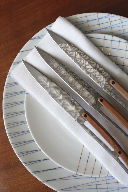 Deejo set di 6 coltelli da bistecca finitura titanio legno d'ulivo design art déco