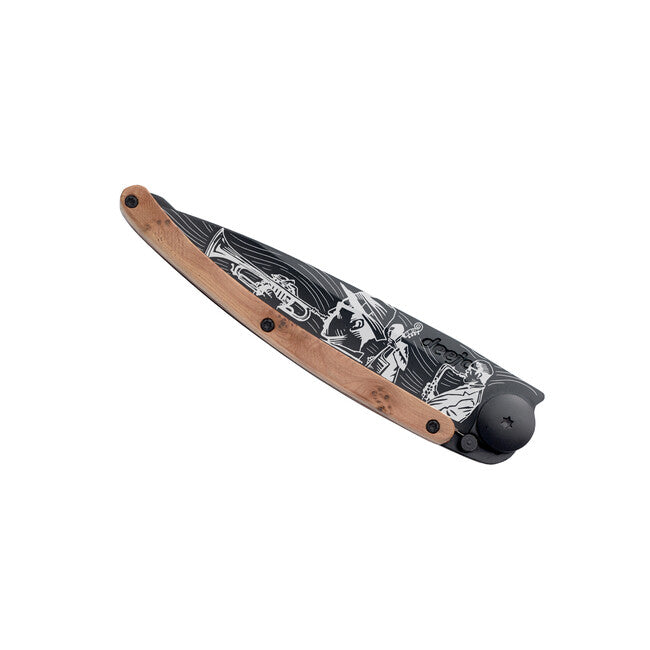Deejo Tattoo coltello di chiusura in legno di ginepro nero Jazz