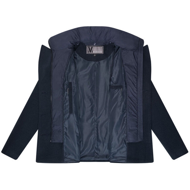 Marikoo Aylaraa cappotto corto da donna con colletto rimovibile, blu navy