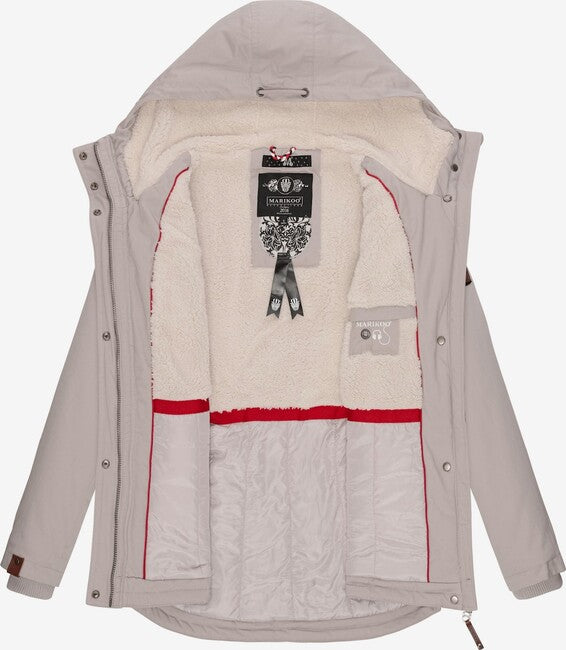 Marikoo Bikoo parka invernale da donna con cappuccio, grigio chiaro