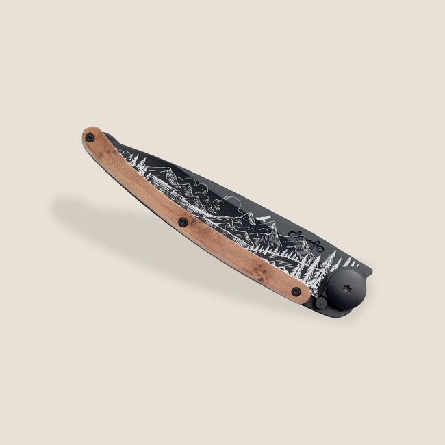 Deejo Tattoo coltello di chiusura legno di ginepro nero montagna